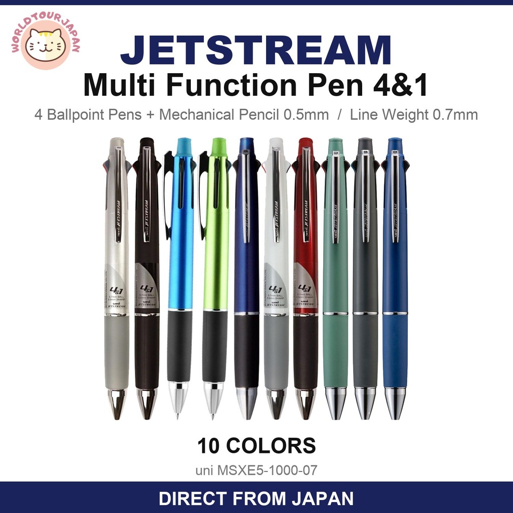 MITSUBISHI PENCIL / JETSTREAM / Multi Functional 4&1 Pen / 4 Permanent Ink Ballpoint Pens and 1 Mechanical Pen / Line Weight 0.7mm and 0.5mm [ DIRECT FROM JAPAN ]