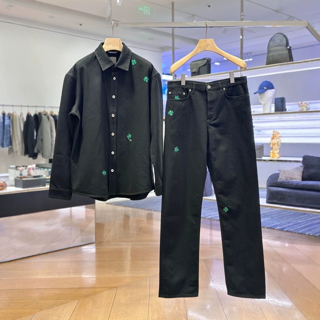 AV7J CD** 26SS Cotton four-leaf clover embroidery LOGO Denim casual pants
