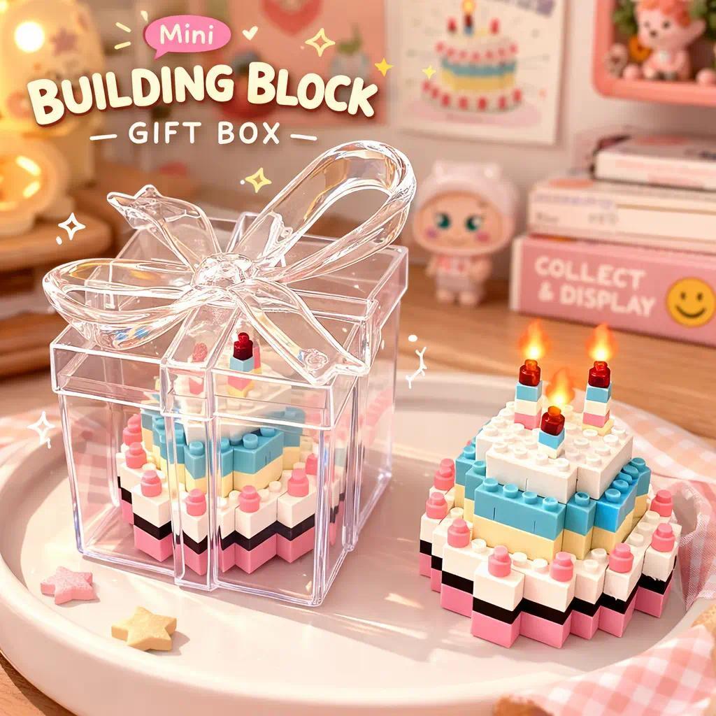 บล็อกตัวต่อเค้ก DIY ของขวัญวันเกิด มีกล่อง มีไฟ ของสะสม ตัวต่อเค้กวันเกิด🎂🎁