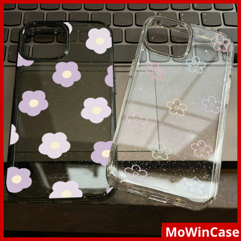 Mowin- เคส TPU แบบใสพร้อมแป้งกลิตเตอร์ ใช้ได้กับเคสไอโฟน 11 เคสไอโฟน 16 มือโปร สูงสุด ดอกไม้เล็กๆสีส