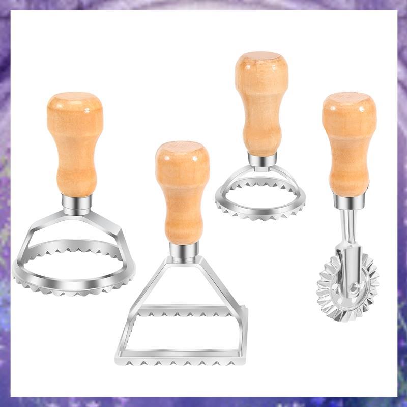 [PM] Ravioli Maker Cutter Stamp Set-Lilling Dough Cutter and Press Stamps with Wooden Handle-For Rav