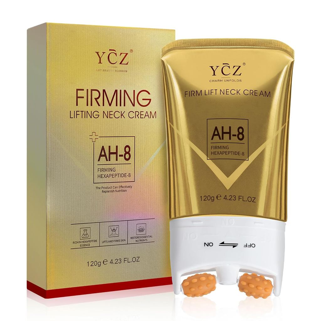 Ycz AH-8 ครีมคอกระชับและกระชับ ลดริ้วรอย 4.23 Fl Oz | การออกแบบลูกกลิ้งในตัวผสมคอลลาเจนต่อต้านริ้วรอ