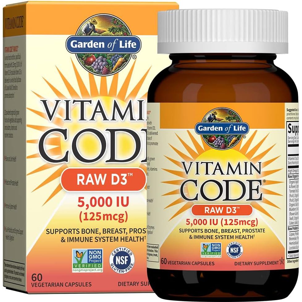 Garden of Life วิตามินรหัส Raw D3 5000 IU 60 แคปซูลมังสวิรัติ