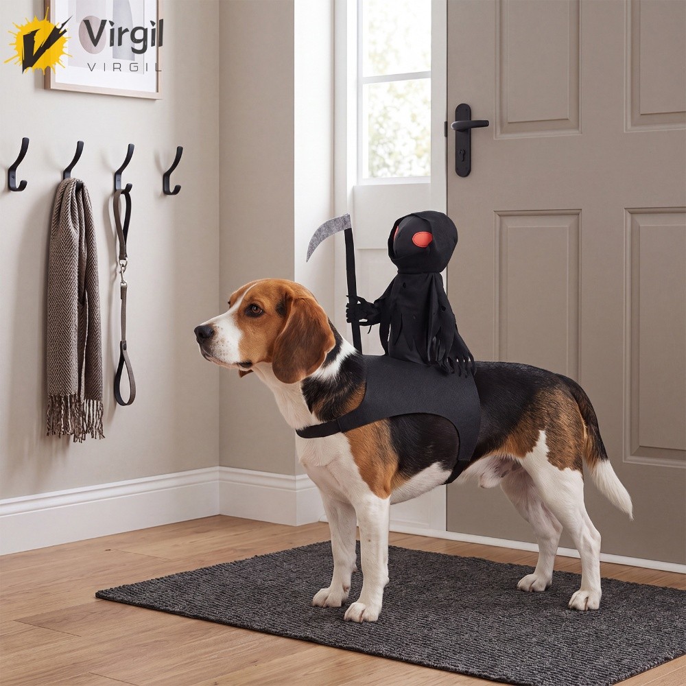 [Virgil.th] Grim Reaper Dog Halloween Rider Costume Doll Cape ปรับได้สําหรับแมวสุนัขขนาด