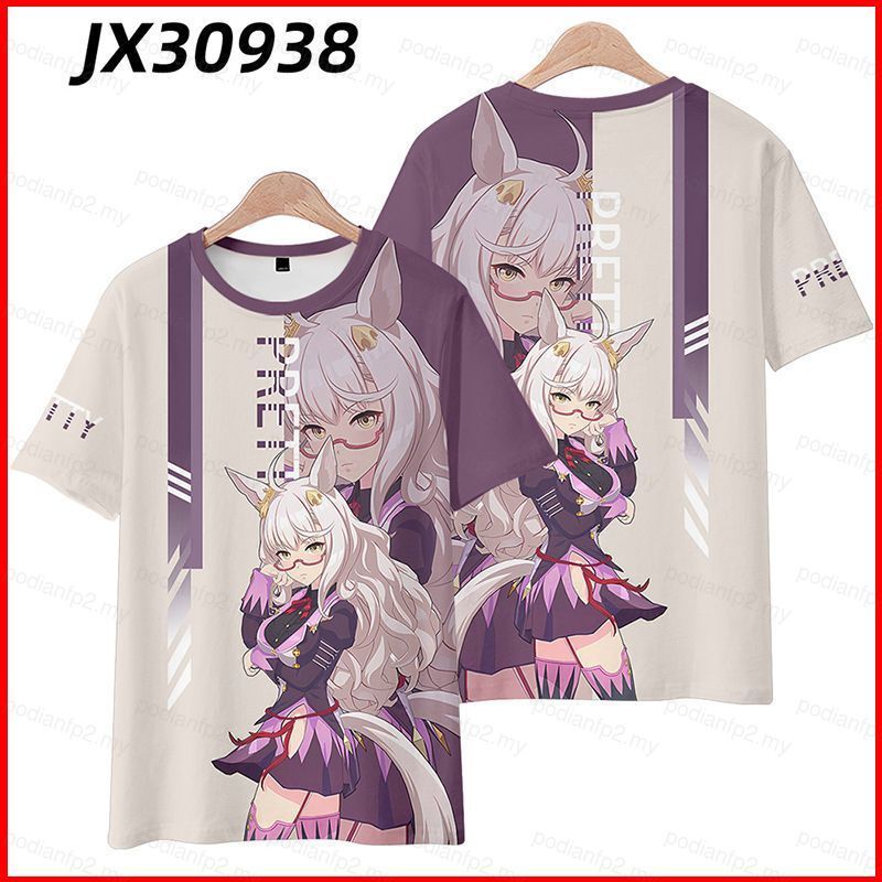 PDF2 Uma Musume Pretty Derby Biwa Hayahide คอสเพลย์ผ้า 3D ฤดูร้อนเสื้อยืดอะนิเมะแขนสั้นด้านบน