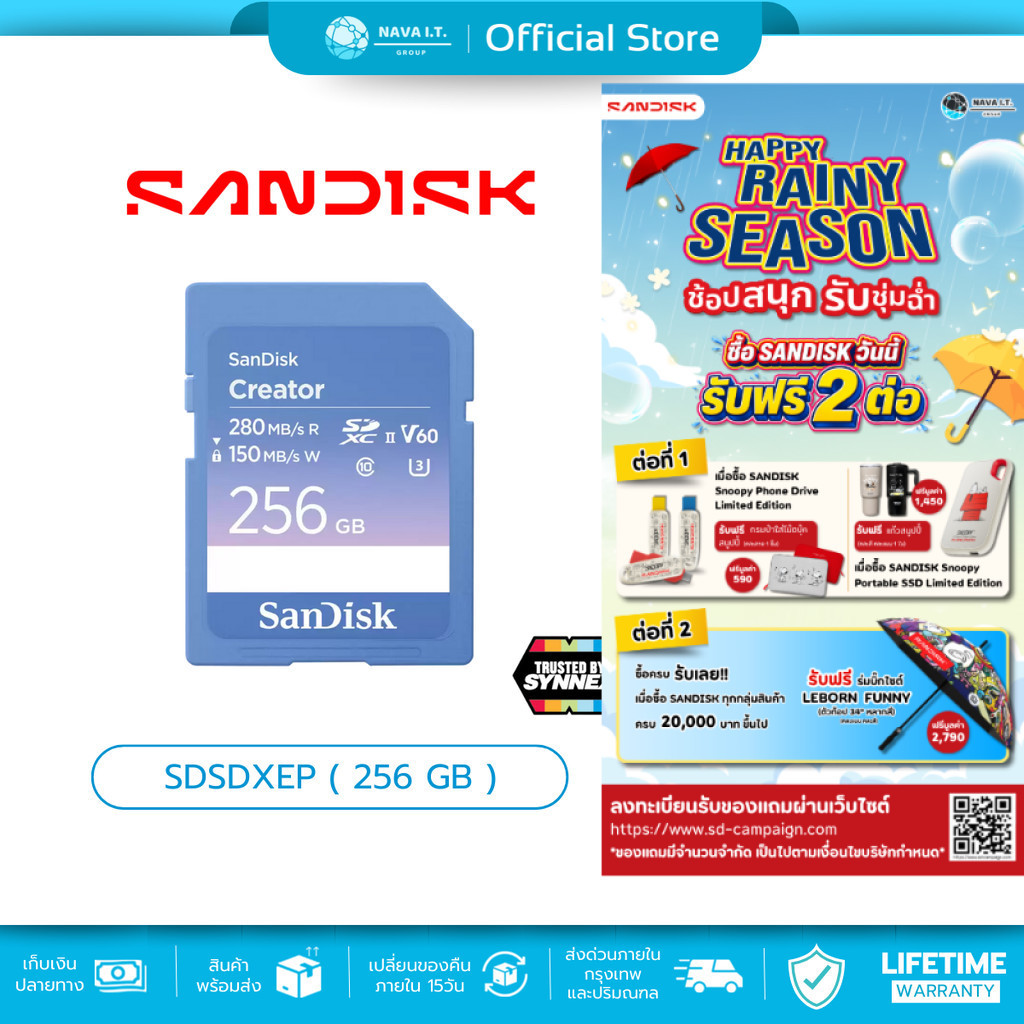 (มีส่งด่วน) SANDISK SD CARD (เอสดีการ์ด) Creator SD 256GB UHS-II LIFETIME WARRANTY