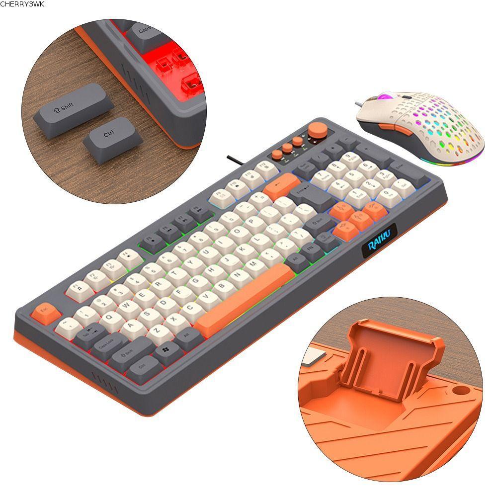 19VJKEPSHOP RAIKU T98 คีย์บอร์ด, ชุดเมาส์คีย์บอร์ดแสงส่องสว่าง, เค้าโครง 98 คีย์สีรุ้งเกมคีย์บอร์ดแบ