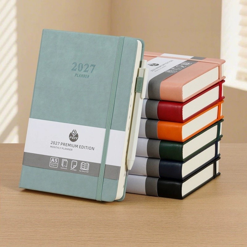2027 English Daily Planner One Day Per Page หนัง PU A5 สมุดบันทึก 365 วันกําหนดการ