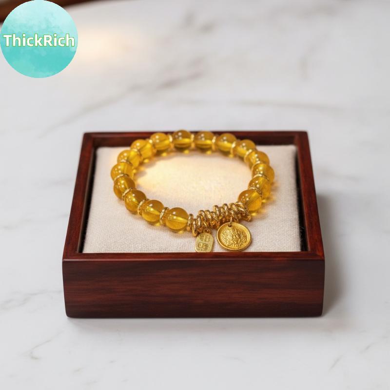 ThickRich Glass สร้อยข้อมือลูกปัด 14K Gold Plated Wealth Charms Sweatproof น้ําหนักเบาสําหรับผู้หญิง
