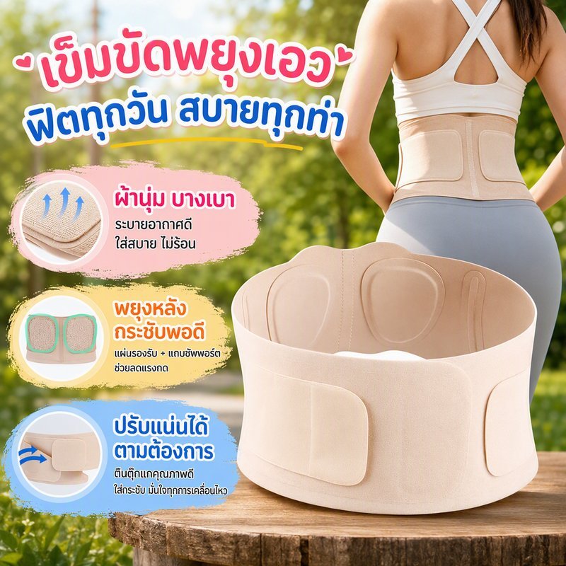 เข็มขัดพยุงเอว ฟิตเนส เข็มขัดเวทเทรนนิ่ง ปรับกระชับได้ ระบายอากาศ บาง ใส่สบาย ชายหญิง