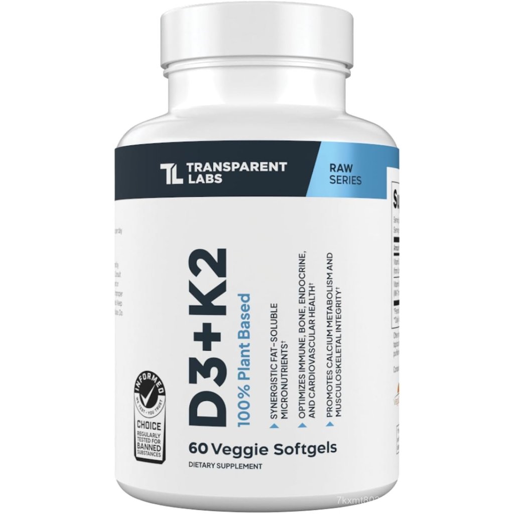 Transparent Labs วิตามิน D3 K2 - วิตามิน D & K2 ผลิตภัณฑ์เสริมวิตามิน สำหรับผู้ชายและผู้หญิง, Vegan-