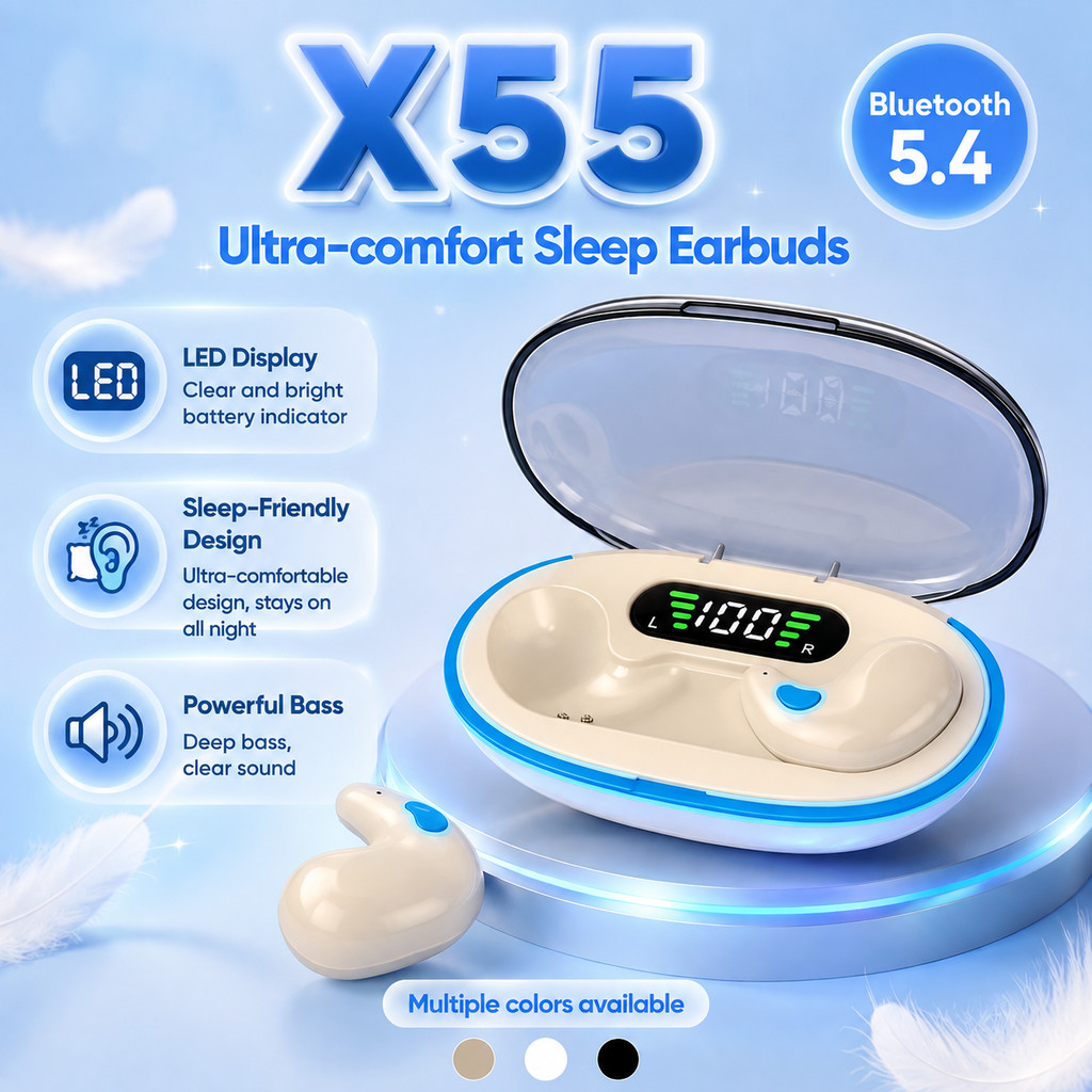 X55 หูฟังไร้สายบลูทูธหูฟังชนิดใส่ในหูพร้อมเคสชาร์จเสียงบาลานซ์สวมใส่สบายและการควบคุมง่ายชุด 24
