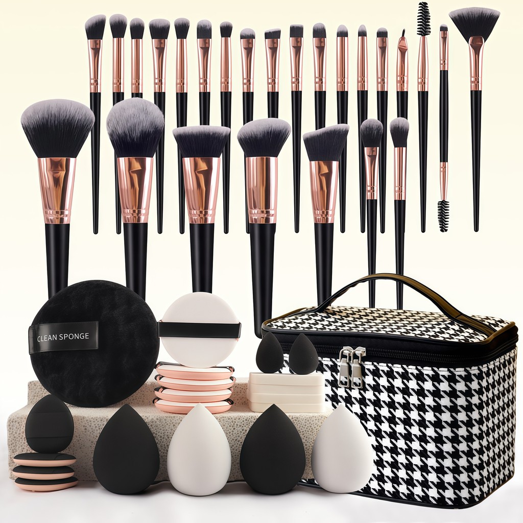Combination Set25Makeup Brush Set+20A set of makeup sponges, a black makeup tool set