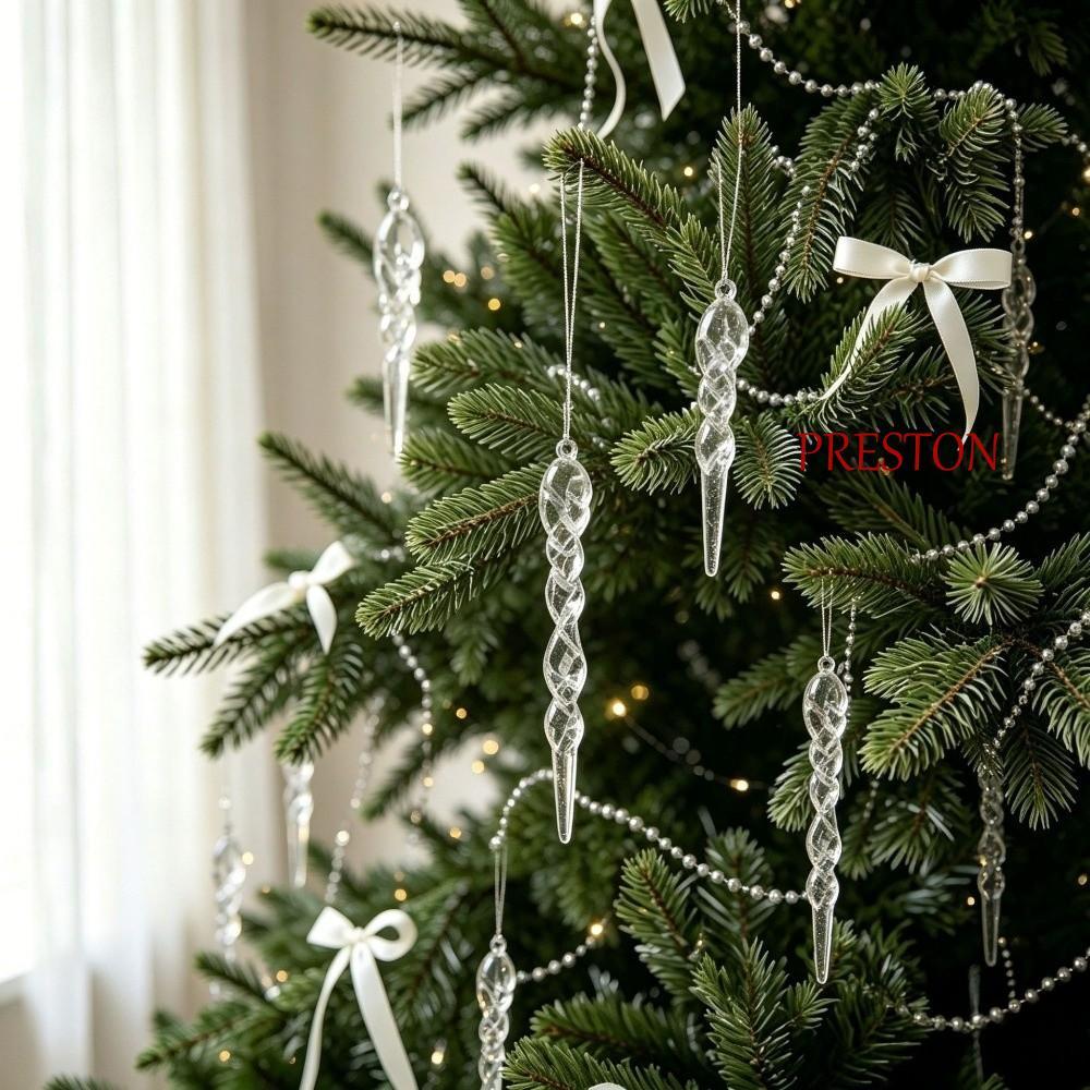 PRESTON 12 ชิ้นต้นคริสต์มาส Icicle เครื่องประดับ,อะคริลิค Shatterproof Xmas Icicle จี้,โปร่งใส Shini