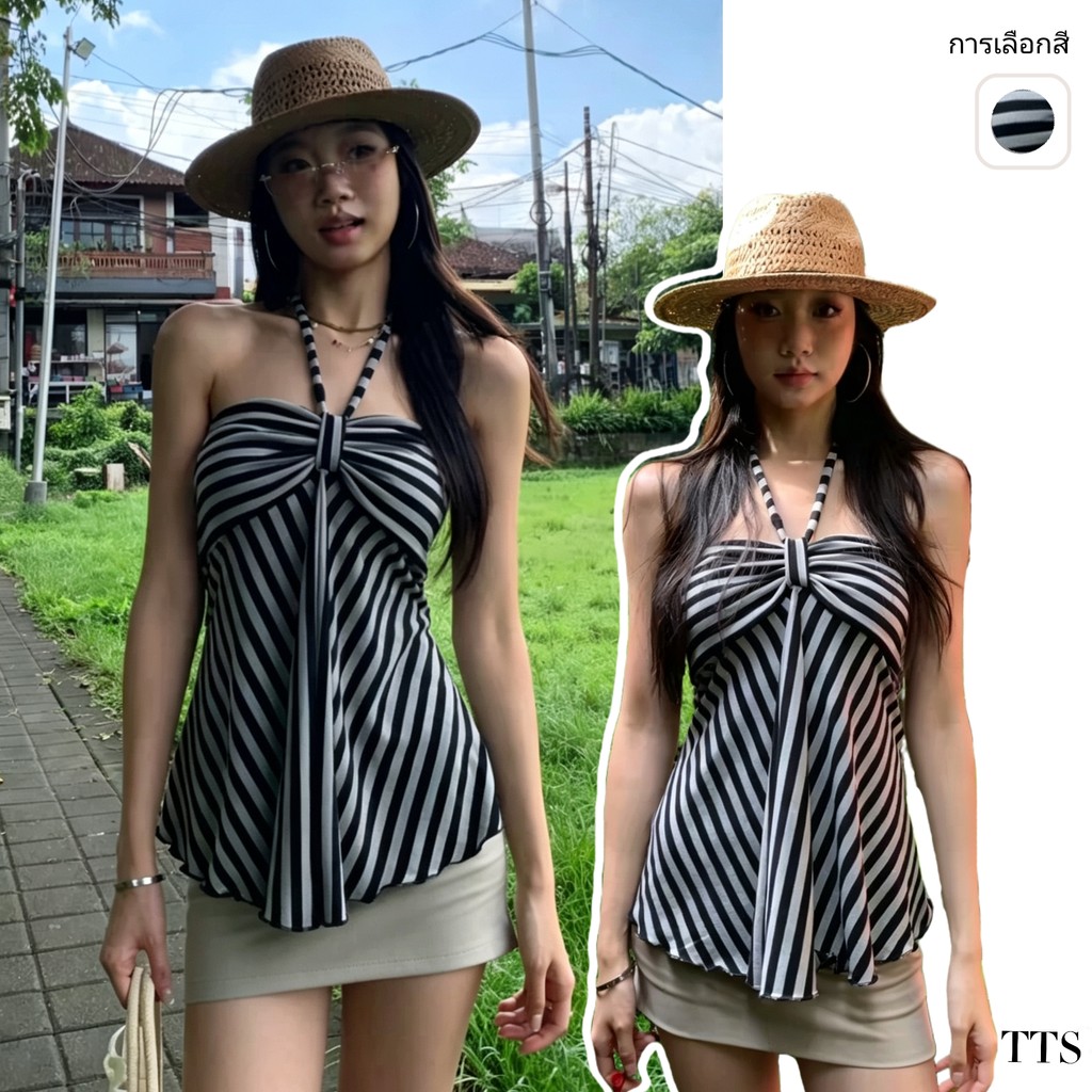 TTS【ในสต็อก】เสื้อกล้ามแขนกุดคอผูกด้านหลัง ดีไซน์เก๋ ช่วยให้ดูผอมเพรียว เปิดหลัง เซ็กซี่ สำหรับผู้หญิ