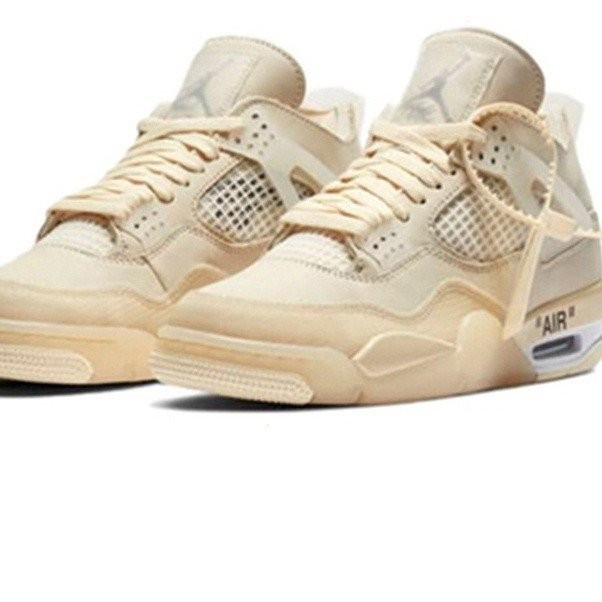 รองเท้า Air Jordan 4 Off-White WMNS Low สีเบจ ออกแบบเพื่อความสะดวกสบายในการวิ่งและเล่นบาสเก็ตบอล มาพ