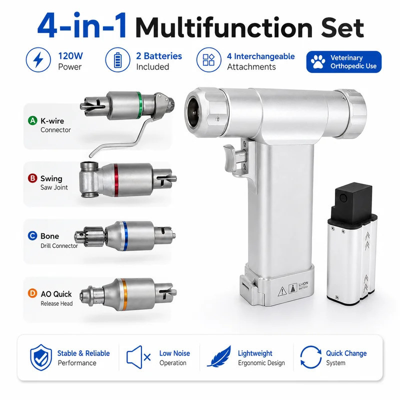 4 in 1 Veterinary Orthopedic Drill Saw Set 7.2V 120W Oscillating Bone Saw AO Quick Coupling K-Wire D