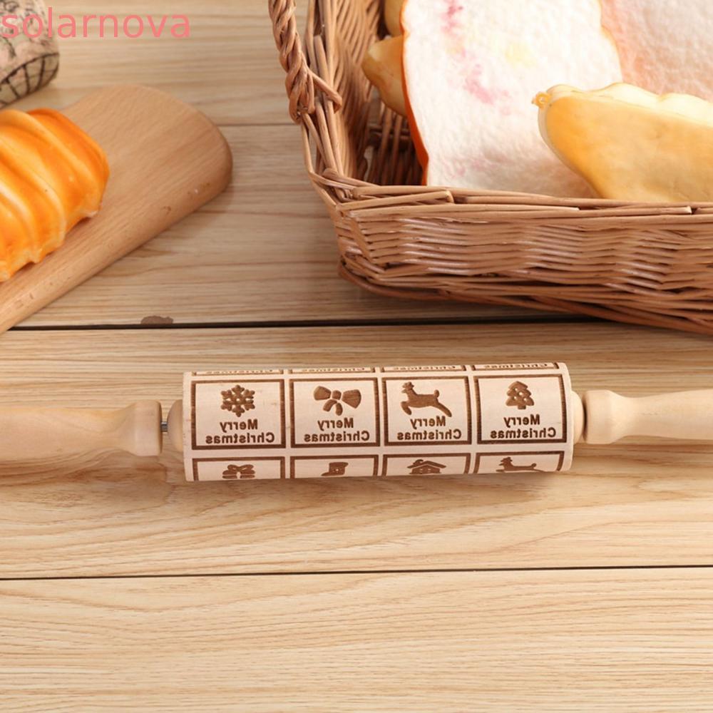 SOLARNOVA Rolling Pin แม่พิมพ์คุกกี้ DIY นูนไม้โฮมเมด