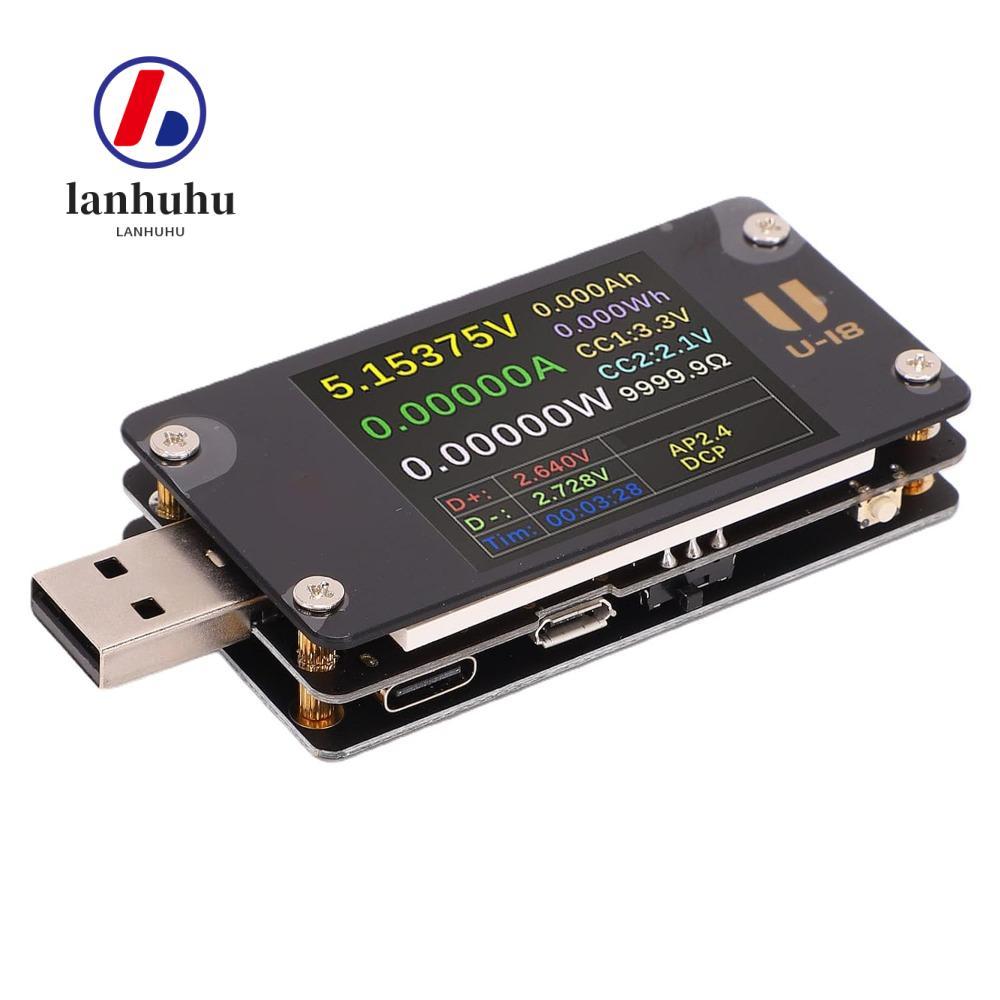 LANHU 1 ชิ้น USB Power Meter, Data Analysis 1.77 นิ้วสีจอแสดงผล LCD USB มัลติมิเตอร์, Digital Cable 