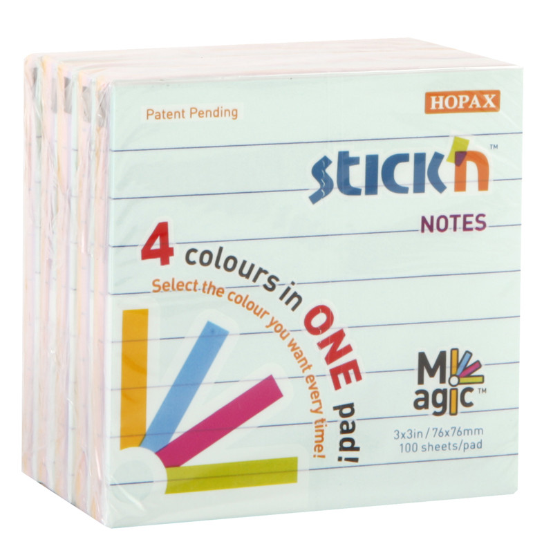กระดาษโน้ตมีเส้น 3x3"คละสี(5เล่ม) สติก เอ็น 21577P+L