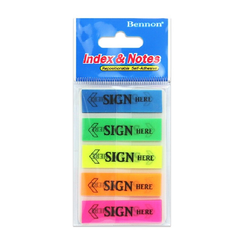 BENNON ฟิล์มโน๊ต แผ่นฟิล์มพร้อมข้อความ SIGN HERE รุ่น 07339 POP-UP คละสี 5 สี (100 แผ่น)