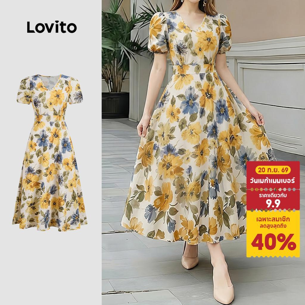 Lovito โบโฮ เดรส ซิป เดรสฤดูใบไม้ผลิ/ฤดูร้อน สําหรับผู้หญิง LK6ED265