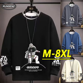 เสื้อยืดผู้ชายสไตล์เกาหลีสีเทาเข้ม คอหลวมสบาย แขนยาว พลัสไซส…