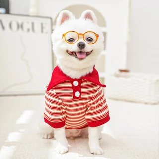 🇹🇭พร้อมส่ง🇹🇭 ❤️🔵 เสื้อโปโลมีแขนคอปกดีเทลกระดุมขาว ลายริ้วผ้ายืดใส่สบาย for pet เสื้อสุนัข ชุดหมา ชุดแมว