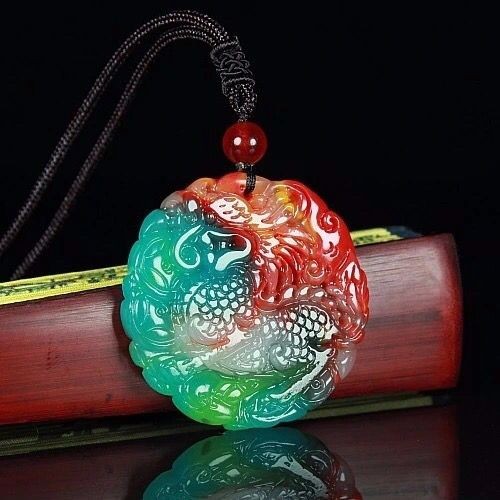 Hot Sale#Colorful Stone Jade Color Unicorn Blessing Pendant Necklace for Men and Women Jade Pendant 