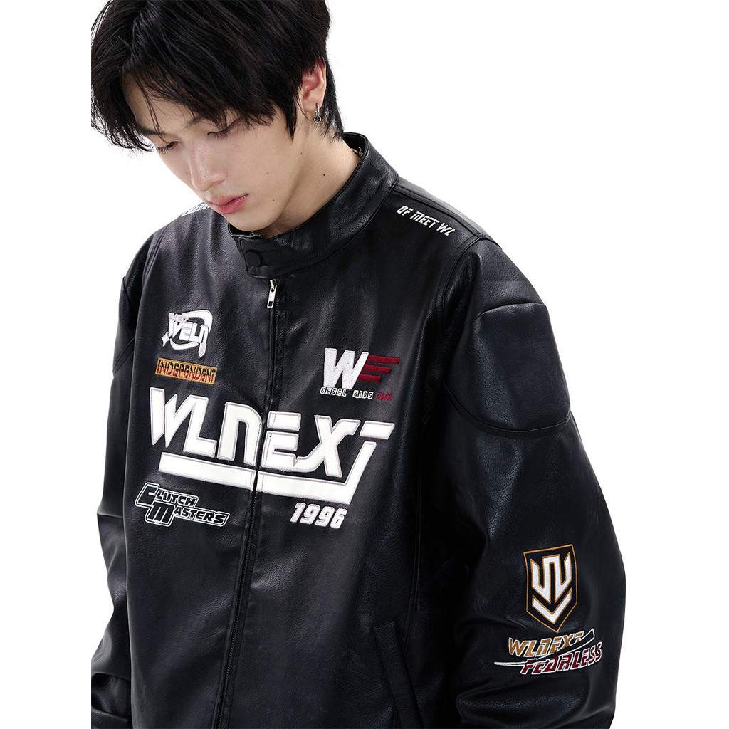 American ins Racing Suit Jacket ผู้ชายผู้หญิง Retro vintage Motorcycle Suit Stand-Up Collar Leather 