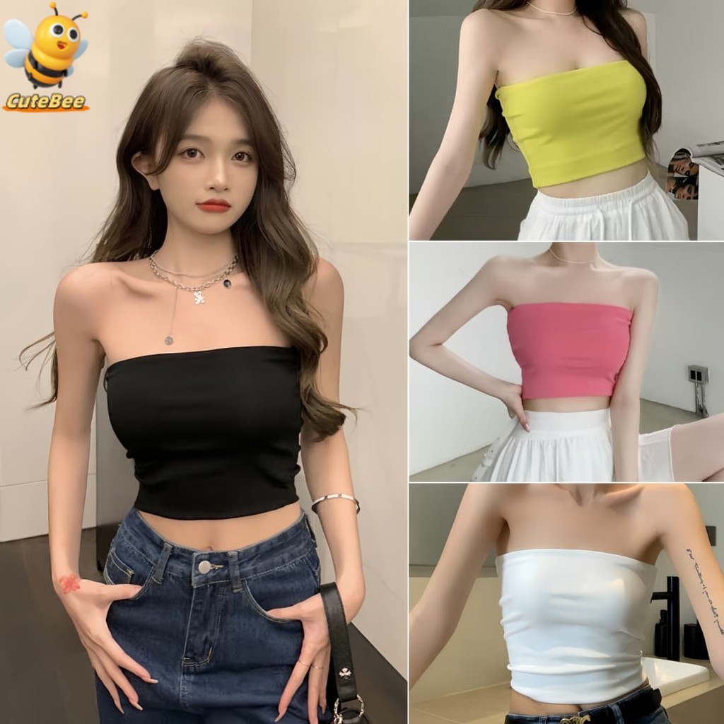 CuteBee 13/10 เสื้อเกาะอก ไม่มีฟองน้ำ สีพื้น ยืดพอดีตัว สีสันสดใส บางเบา’ MX-5