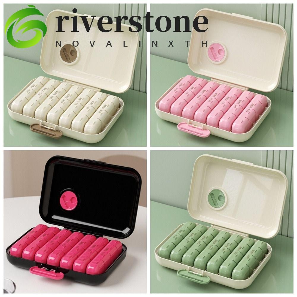 RIVERSTONE ที่เก็บยา 7 วัน, ป้องกันฝุ่น 21/28 Grid Daily Pill Box, บรรจุยา Moisture-proof Waterproof