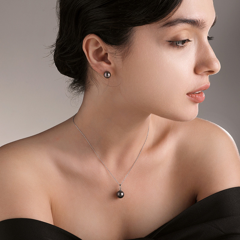 Qixi ของขวัญ Tahitian จี้ไข่มุกสีดํา Crown 18k สร้อยคอทอง Malachite Green Sea Pearl สร้อยคอเครื่องปร