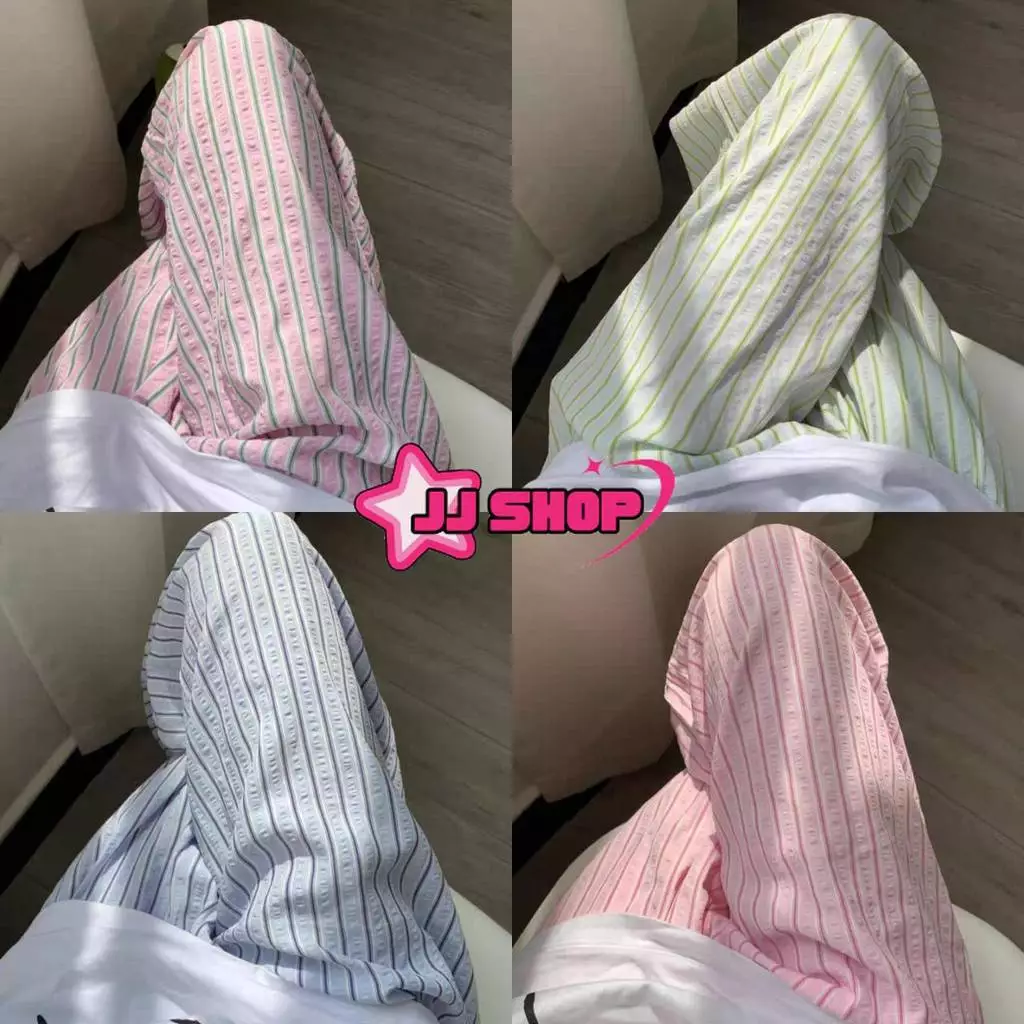 JJ Shop💜พร้อมส่ง กางเกงขายาว น่ารักๆ เอวสม๊อค ลายทางสีพาสเทล ใส่ได้ทุกวัน "FY2845"