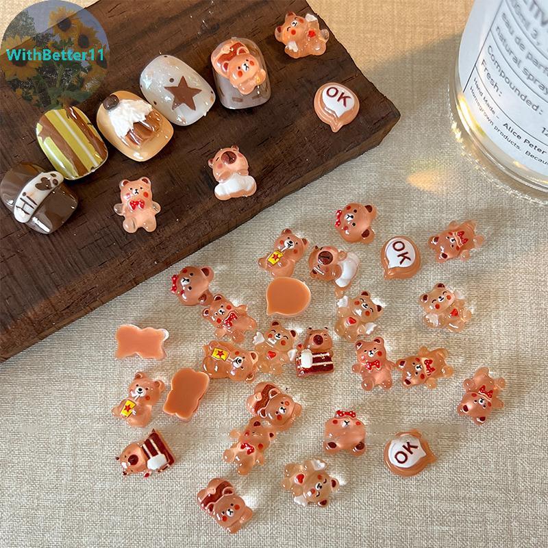 Better 50pcs น่ารัก Bow Bear Capybara เรซิ่นตกแต่งเล็บ 3D ผีเสื้อเล็บ Charm เครื่องประดับแฟชั่น DIY 