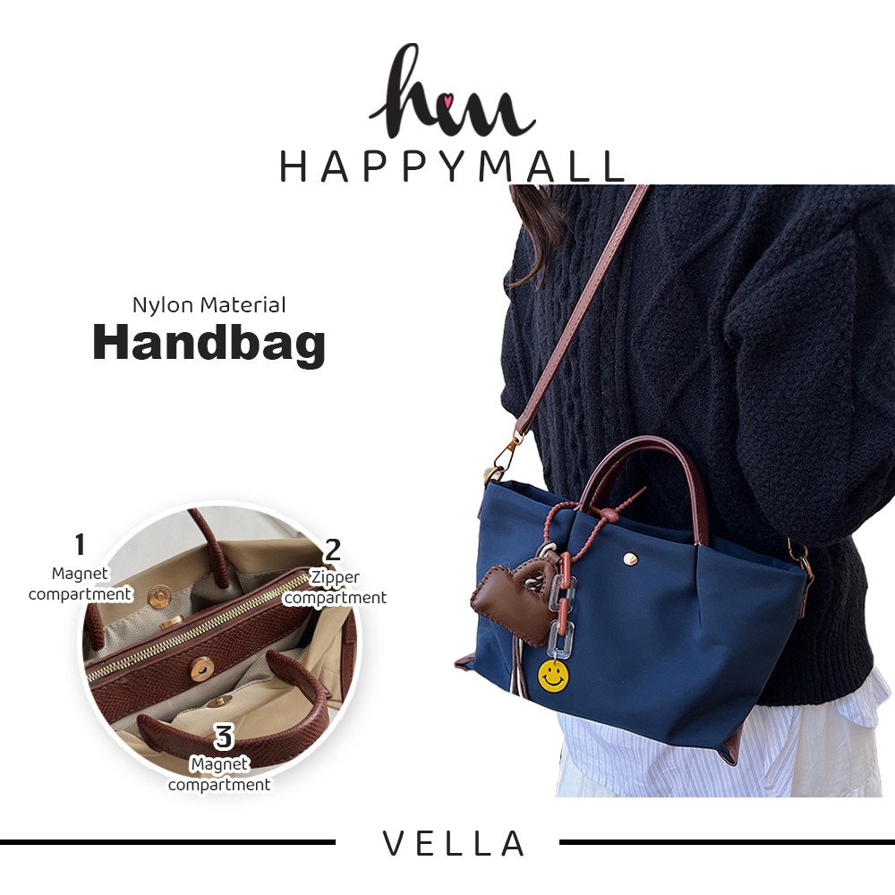 VELLA Bag- Nylon Waterproof Hand Carrying Bag Beg Tangan Shoulder Sling Bag Zip & Magnet Lock Wanita