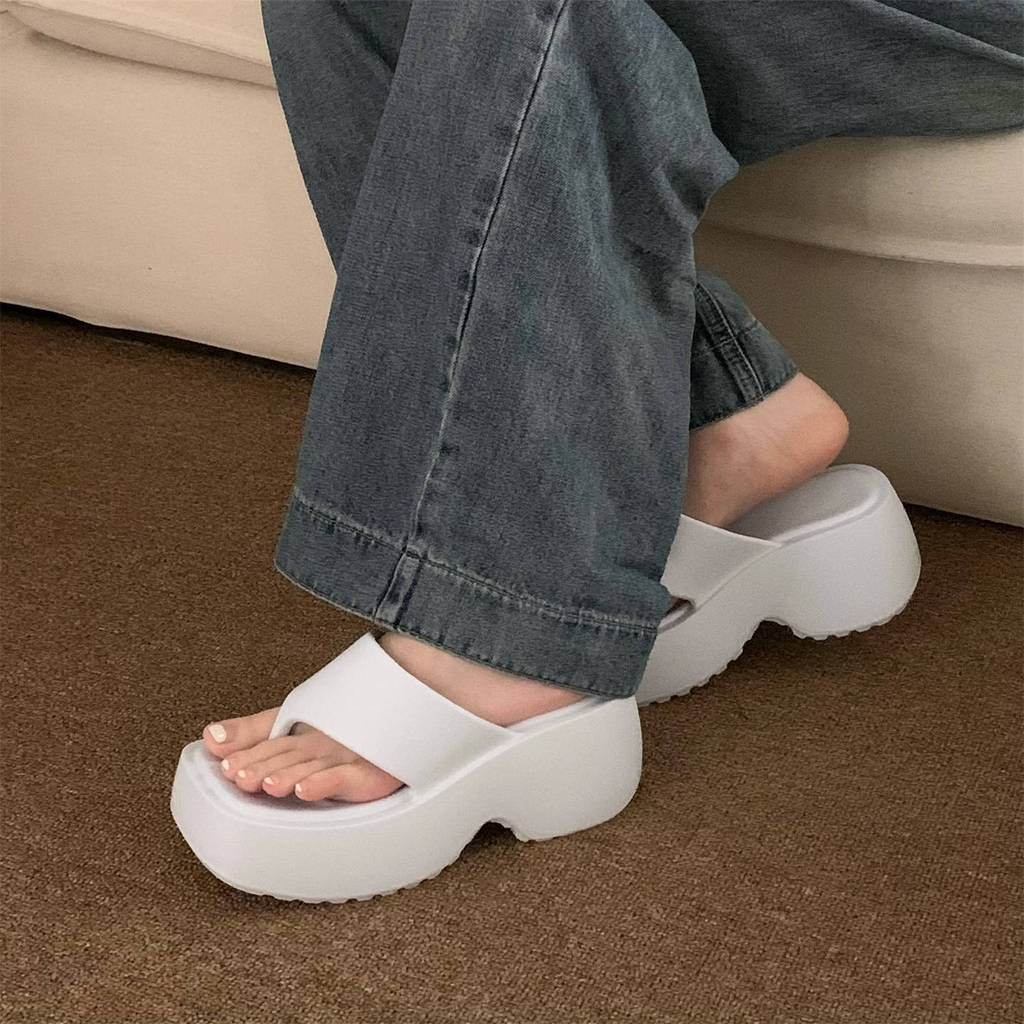 XIXITIAO รองเท้าแตะผู้หญิง เสริมส้น 8 ซม. พื้นหนา สำหรับพักผ่อนและไปชายหาดในฤดูร้อน