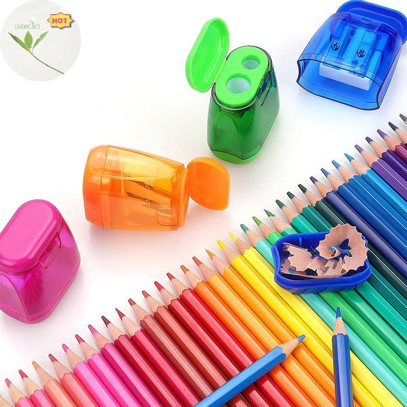 Mud 4PCS Dual-Hole กบเหลาดินสอพร้อมฝาปิดและโกนหนวดคอนเทนเนอร์แบบพกพา Manual Sharpener ชุดสําหรับดินส