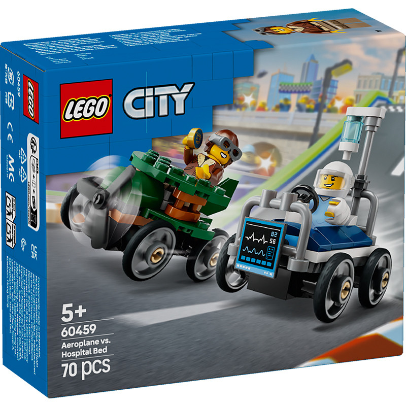 Lego City Series 60459 Airplane Locomotive x Hospital Bed Car Racing Set 2025 บล็อกตัวต่อปริศนาสไตล์