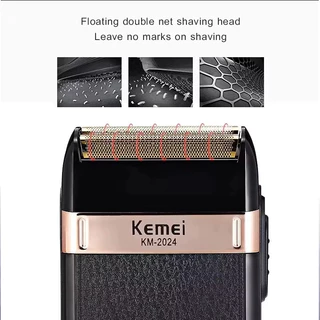 Kemei KM-2024 USB ชาร์จเครื่องโกนหนวดไฟฟ้าสําหรับผู้ชายลูกสูบใบมีดคู่มีดโกนเครื่องหนวด Beard Trimmer เครื่องโกนหนวด