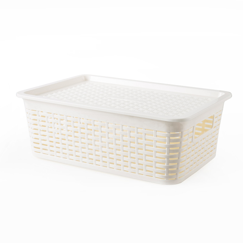 กล่องพลาสติก ลายหวายพร้อมฝาปิด JCJ รุ่น 3119 สีขาว