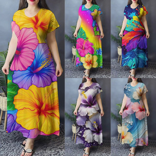 Women‘s Dresses 3D Print Flowers Pattern Short Sleeve Maxi Dress High-Quality Daily Casual Women's Plus Size Dress Summer Fashion Vacation Dresses For Women 2025