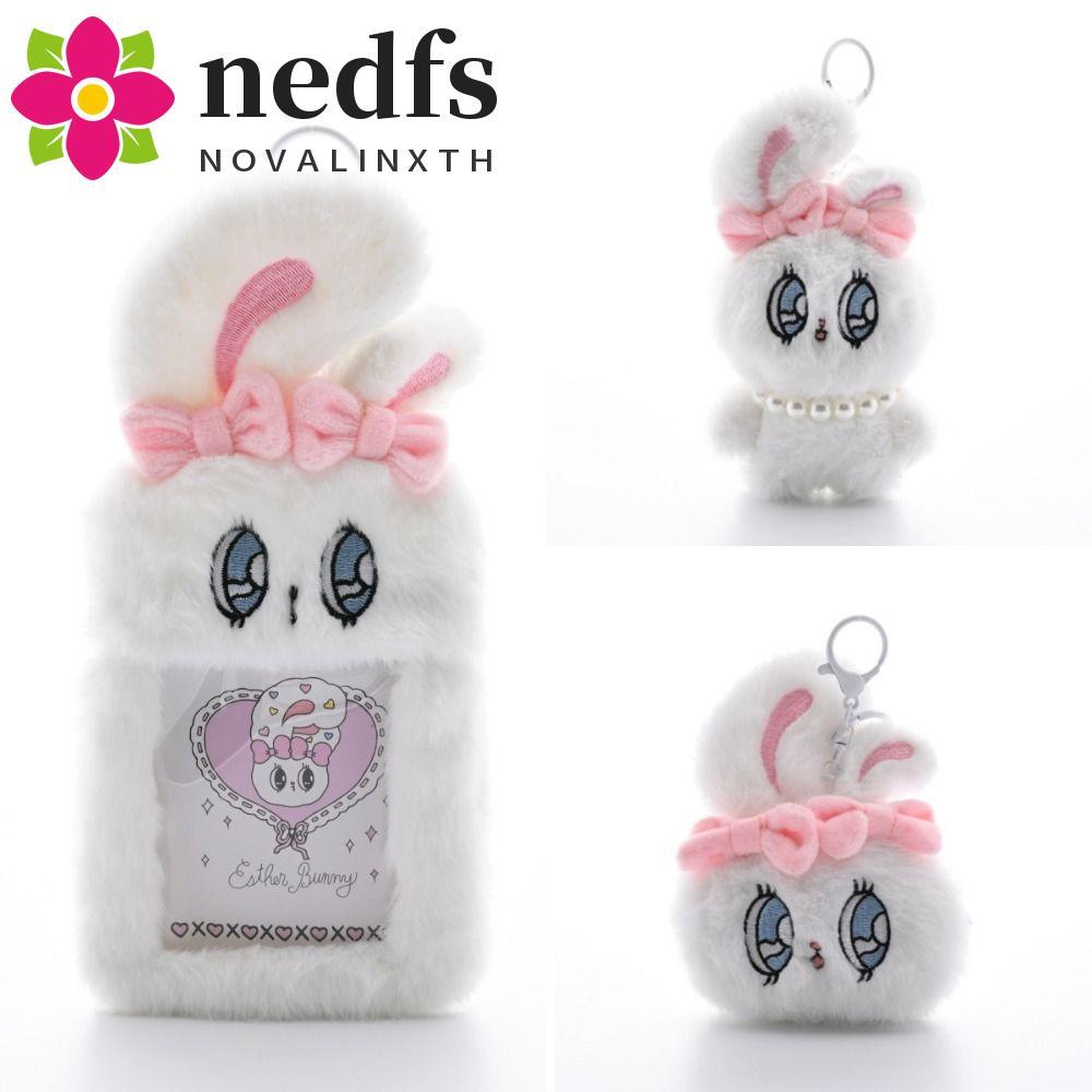 NEDFS ตุ๊กตา Esther Bunny ตุ๊กตาตุ๊กตา, สร้อยคอมุกโบว์ Esther Bunny Card Cover, Kawaii Fur Comfy กระ