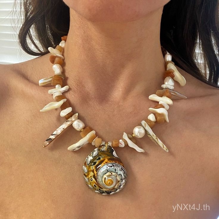 โซ่กระดูกไหปลาร้าโซ่สังข์ยุโรปอเมริกันสร้อยคออินเชลล์วันหยุดใหม่สร้อยคอ2024โอ้อวดธรรมชาติเสือดาวพิมพ