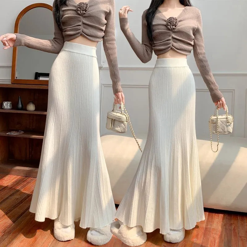 กระโปรงยาวเอวสูงแบบslim-fit ผ้าม่าน breathableและยืดหยุ่น