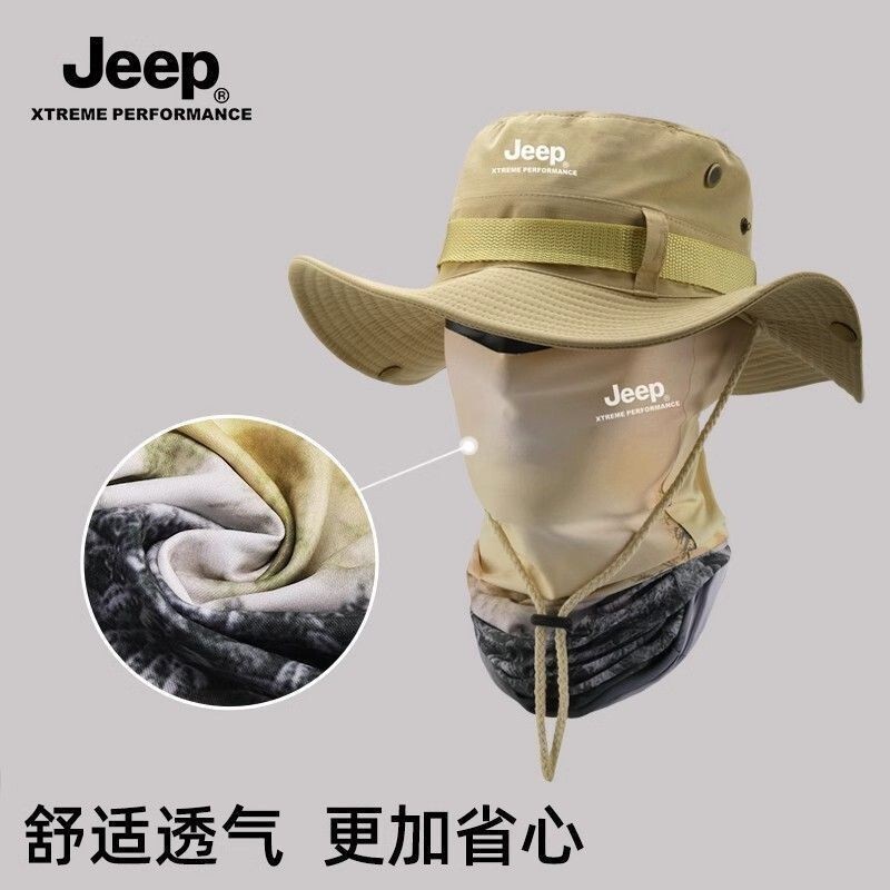 JEEP Fisherman Hat Men Outdoor Sun Protection Face Mask Women Summer Men's Sun Hat Mountaineering Ha