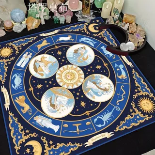 Blue Universe Starry Sky ผ้าปูโต๊ะสิบสองกลุ่มดาวพระเจ้าไพ่ทาโรต์เกมหนา Flannel ตาราง Mat
