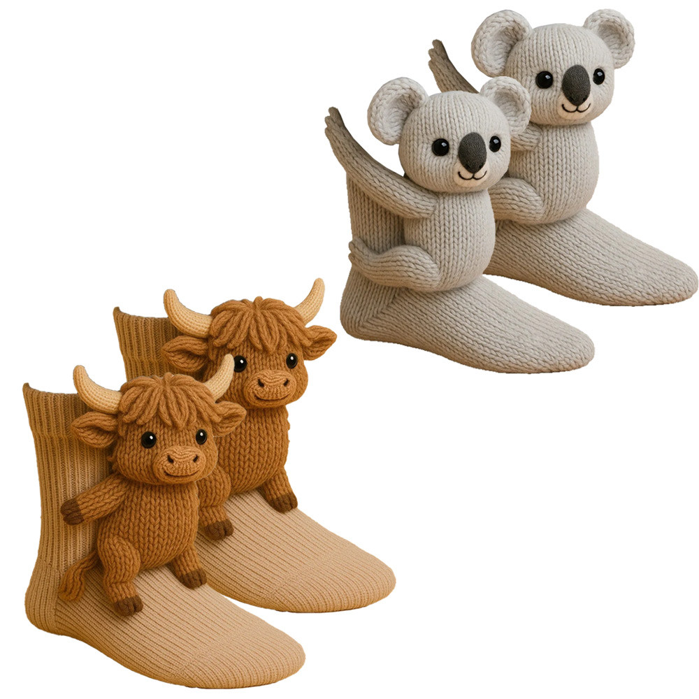3D Cute Animals Socks Knitted Animal Pattern Highland cattle / Koala cow Floor Socks Unisex Funny Wi