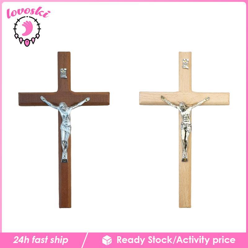 [Lovoski] รูปปั้นพระเยซูบนคレスト wooden cross with detailed Jesus figure, suitable for home or office 