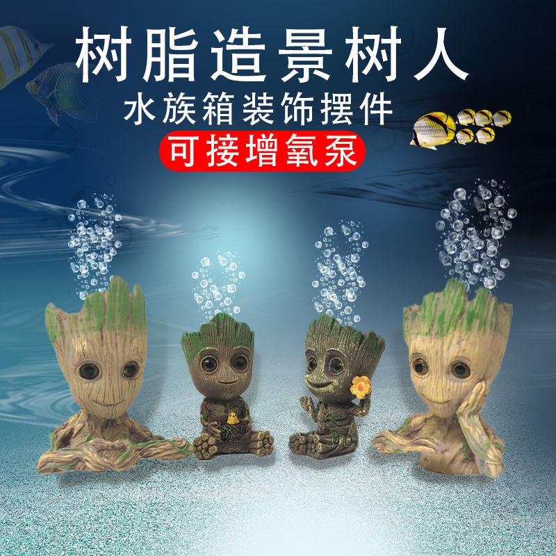 Groot Treeman Aquarium ภูมิทัศน์ลูกตุ้มตกแต่งตู้ปลาปั๊มออกซิเจนหินอากาศพร้อมงานฝีมือเรซินการ์ตูน2025